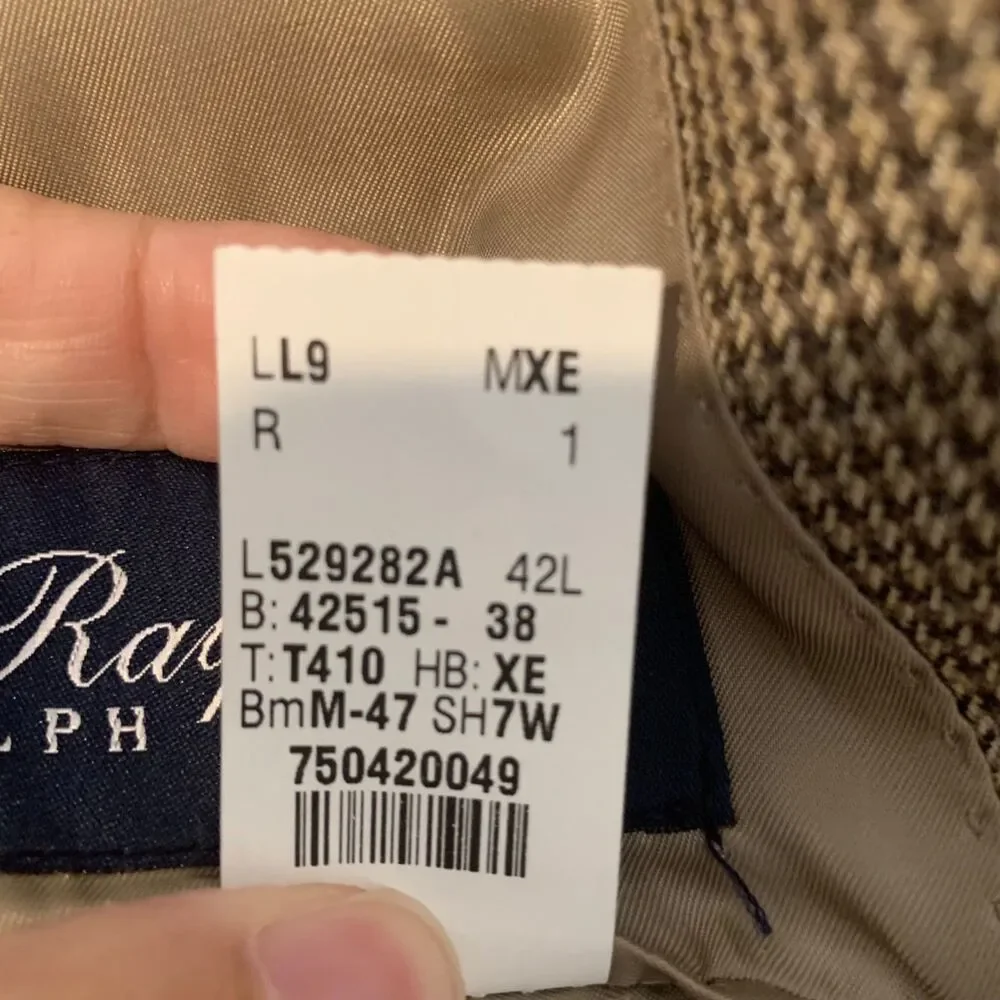 Ralph Lauren Mens Brown Houndstooth Wool Silk Blend Blazer Jacket 42L Preppy
